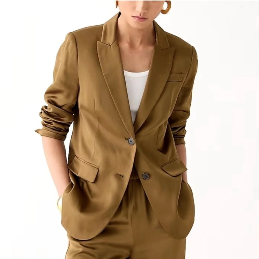 J. Crew Long Parke Blazer In Luster Crepe Earth Brown Women’s 2 NEW